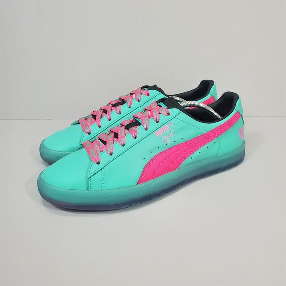 Puma Green and Pink Clyde South Beach Palm Tree Sneakers Men’s Size 11 - Picture 3 of 16